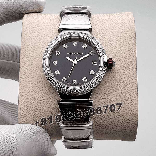 Bvlgari Lvcea Stainless Steel Black Dial Diamond set Bezel High Quality Women’s Watch (1)