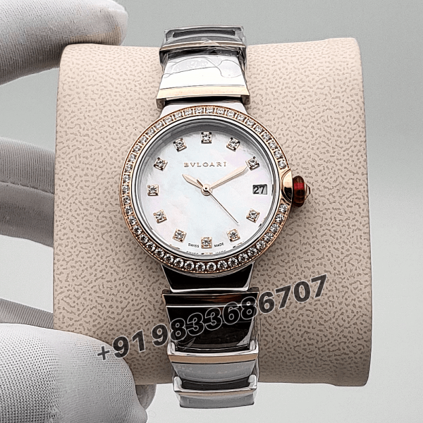 Bvlgari Lvcea Stainless Steel and Rose Gold mother-of-pearl Dial Swiss Automatic Women First Copy Watch (1)