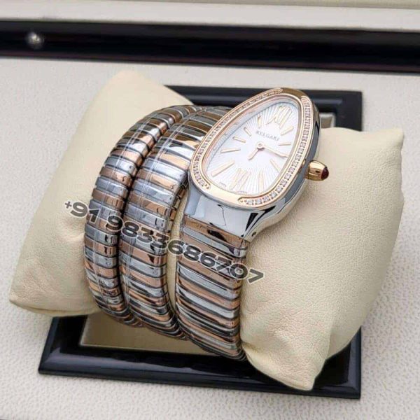 Bvlgari Serpenti Dual Tone Double Spiral White Dial Brilliant Cut Diamond Set Bezel Super High Quality Watch