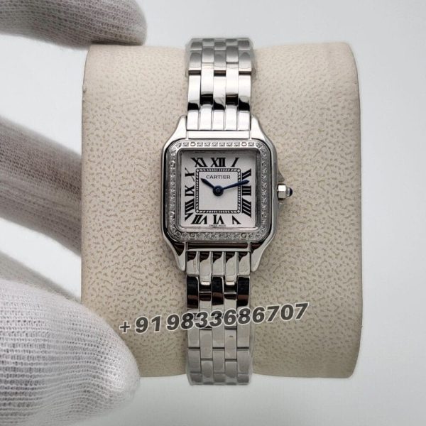Cartier Panthere De White Dial with Brilliant Cut Diamonds Set Bezel Super High Quality Women’s Watch