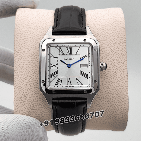 Cartier Santos Dumont Steel Silver Dial Leather Strap High Quality Women’s Watch (1)