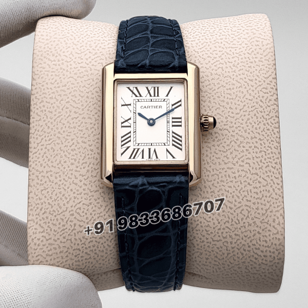 Cartier Tank Louis Rose Gold Blue Strap High Quality First Copy Women’s Watch (1)