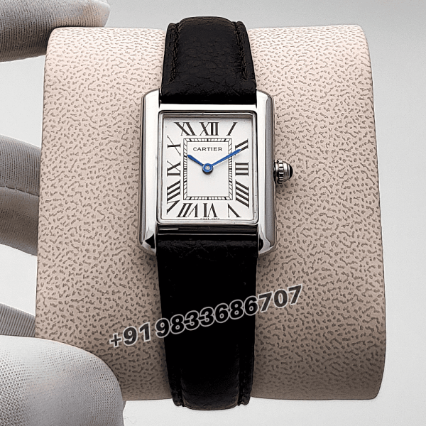 Cartier Tank Louis Stainless Steel White Dial Black Leather Strap High Quality First Copy Women’s Watch (1)