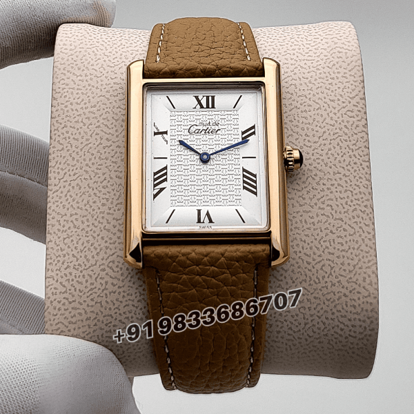 Cartier Tank Rose Gold White Dial Calfskin Strap High Quality First Copy Watch (1)