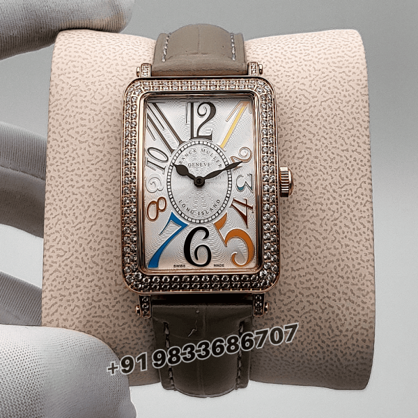 Franck Muller Long Island Rose Gold White Dial Elegant Light Green Strap High Quality Women’s Watch (1)