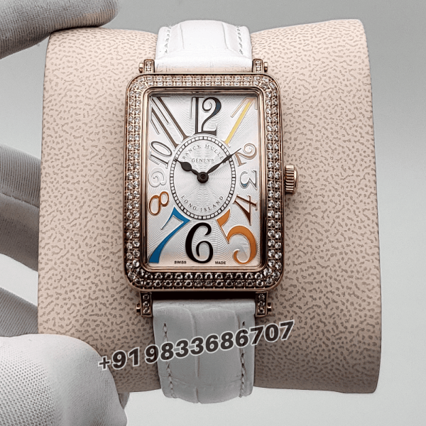 Franck Muller Long Island Rose Gold White Dial Leather Strap High Quality Women’s Watch (1)