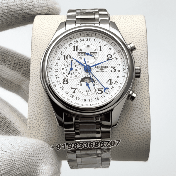 Longines Master Collection Chrono Moonphase Stainless Steel Silver Dial Super High Quality Swiss Automatic Watch