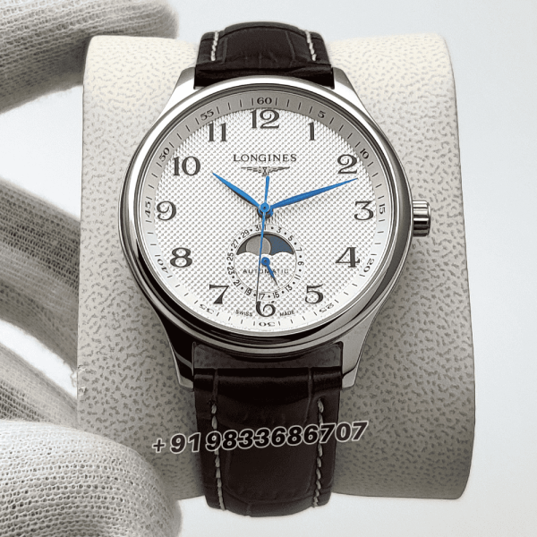 Longines Master Collection Moonphase Silver Dial Leather Strap Super High Quality Swiss Automatic Watch