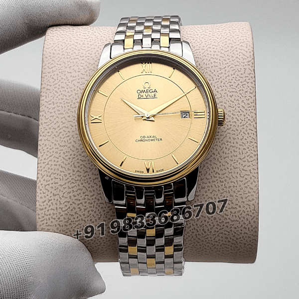 Omega De Ville Prestige Stainless Steel Yellow Gold Dial Super High Quality Swiss Automatic Watch (4)