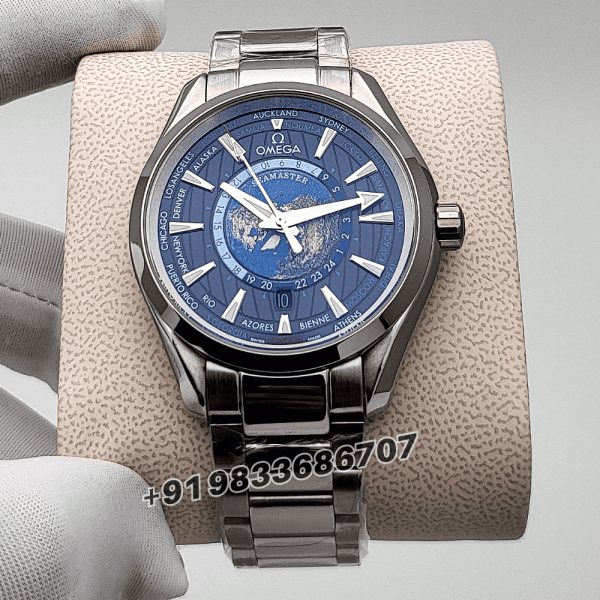 Omega Seamaster Aqua Tera World Time Blue Dial Silver High Quality Swiss Automatic Watch (1)