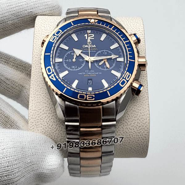 omega seamaster fakes Planet Ocean Dual Tone Chronograph Blue Dial