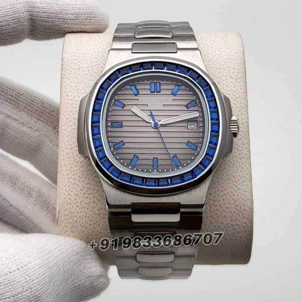 patek philippe nautilus copy Silver Blue Emerald