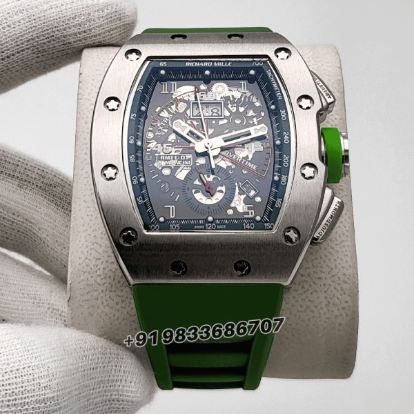 Richard Mille RM 11-01 Roberto Mancini Flyback Chronograph 50x40 Green Rubber Strap High Quality Swiss Automatic Movement First Copy Watch