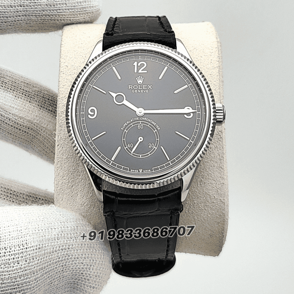 Rolex 1908 18kt White Gold Intense Black Dial Alligator Strap 39mm Exact 1:1 Top Quality Super Clone Swiss ETA 7140 Automatic Movement Watch