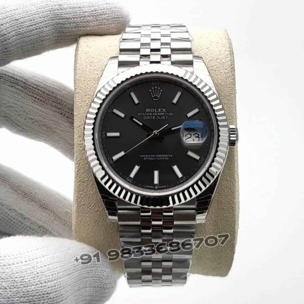Rolex Datejust Oystersteel and White Gold Bright Black Dial 41mm Exact 1:1 Top Quality Super Clone Replica Swiss ETA 3235 Automatic Movement Watch
