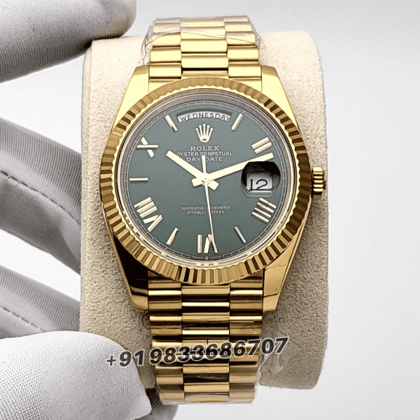 Rolex Day-Date 18kt Yellow Gold Green Dial 40mm Exact 1:1 Top Quality Super Clone Replica Swiss ETA 3255 Automatic Movement Watch