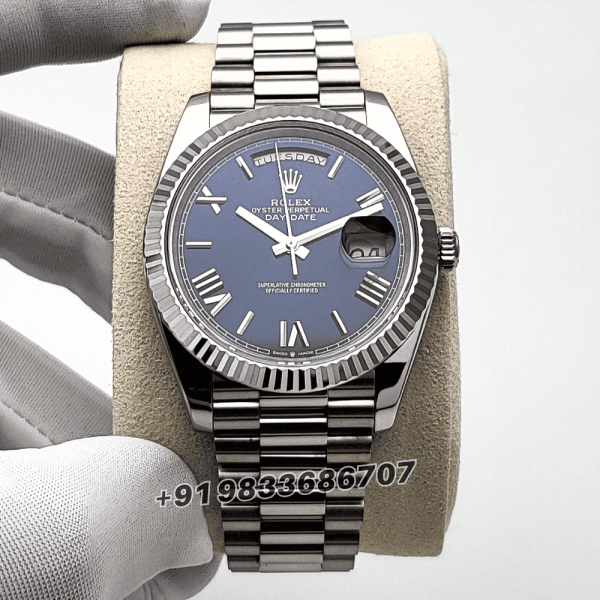 Rolex Day-Date White Gold Bright Blue Dial 40mm Exact 1:1 Top Quality Replica Super Clone Swiss ETA 3255 Automatic Movement Watch