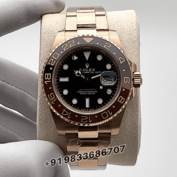 Rolex GMT Master II Everose Gold 40mm Exact 11 Top Quality Super Clone Swiss ETA 3285 Automatic Movement Watch (1)
