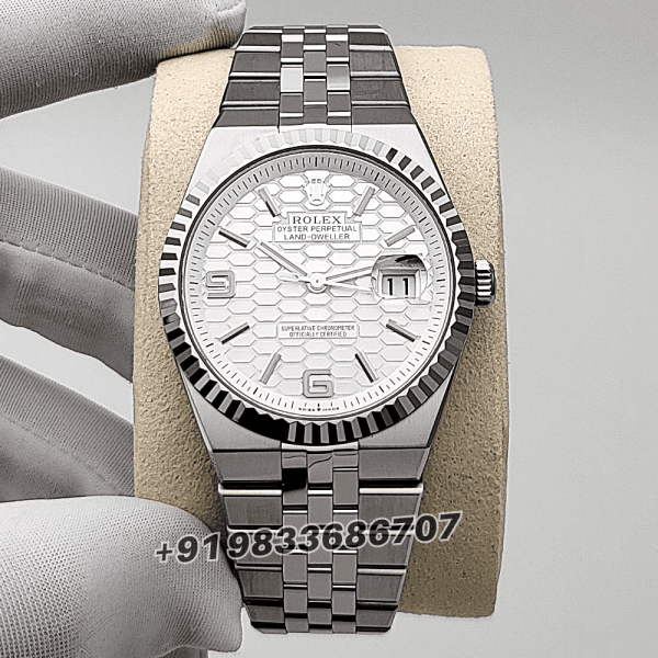 Rolex Land-Dweller 40mm Oystersteel and White Gold Intense White Honeycomb Motif Dial Exact 11 Top Quality Replica Super Clone Swi (1)