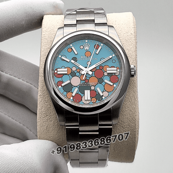 Rolex Oyster Perpetual Turquoise Blue Celebration Motif Dial 41mm Exact 11 Top Quality Replica Super Clone Swiss ETA 323 (1)