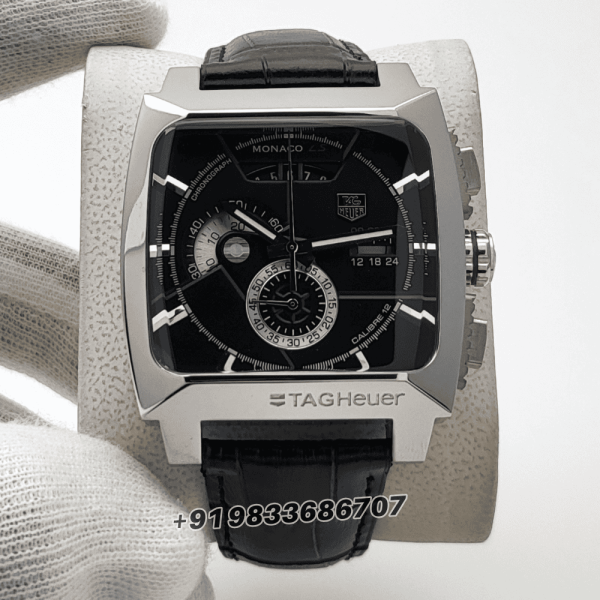 Tag-Heuer-Monaco-LS-Linear-System-Calibre-12-Chronograph-Black-Dial-Leather-Strap-Super-High-Quality-Watch