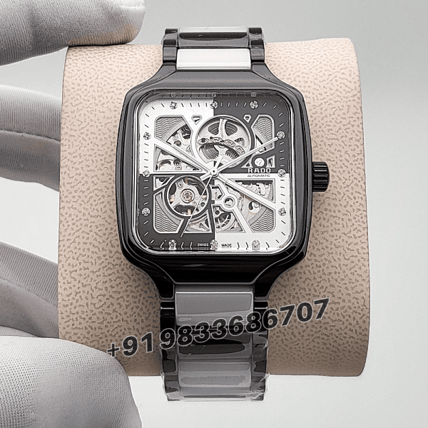 True Square Black and White Open Heart Diamonds High Quality Swiss Automatic Movement Watch (2)
