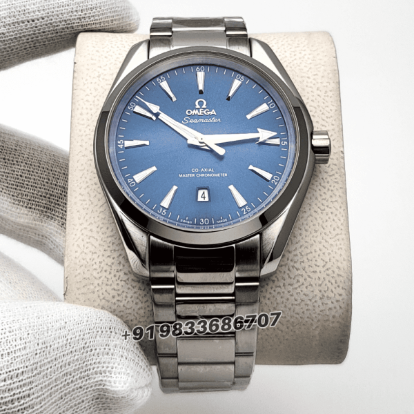 omega watches 1st copy Aqua Tera Co-Axial Master Chronometer Full Silver Blue Dial