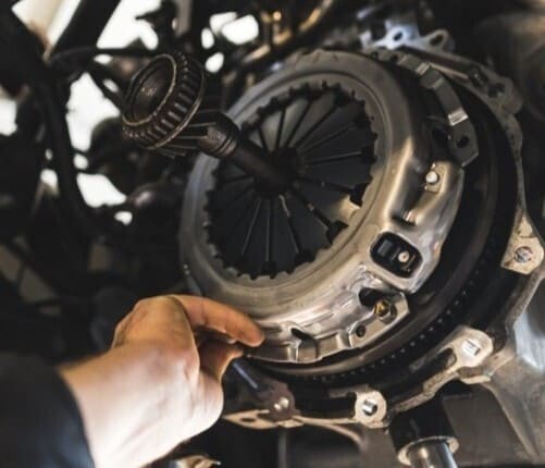 Close-up of brake components during repair at Bluestone Auto