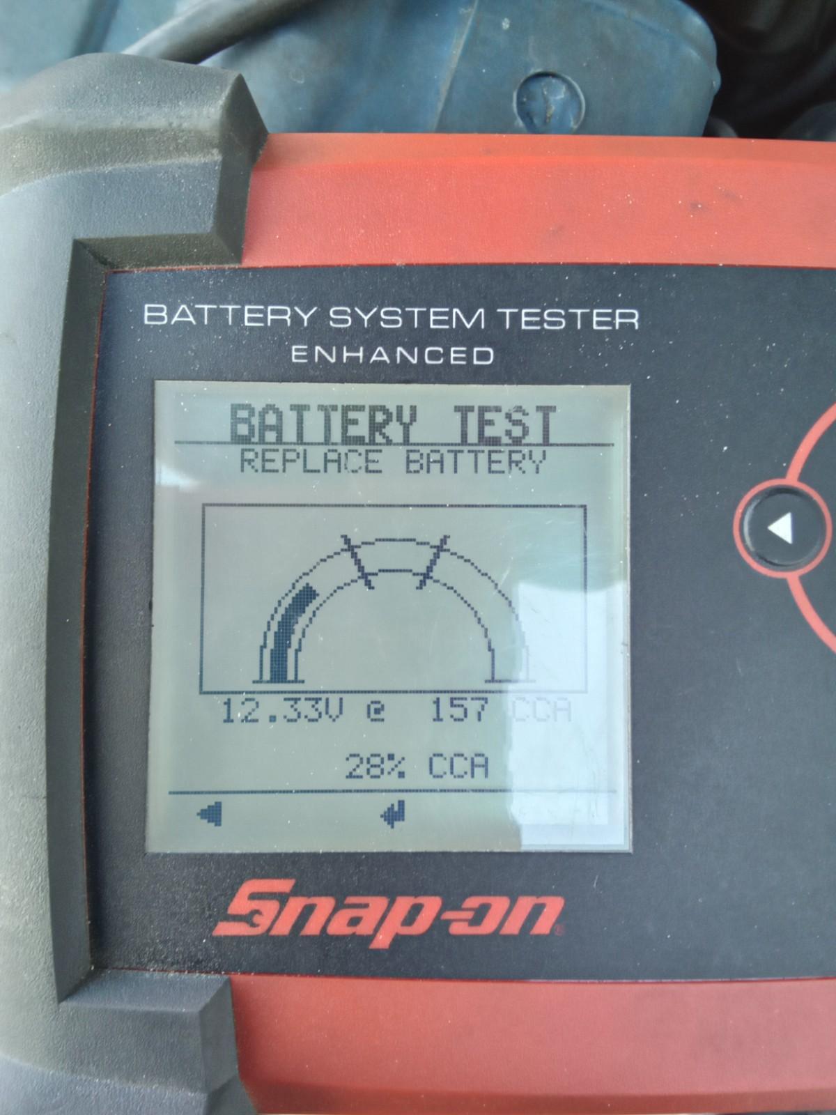 Battery system tester showing battery health and charge level.