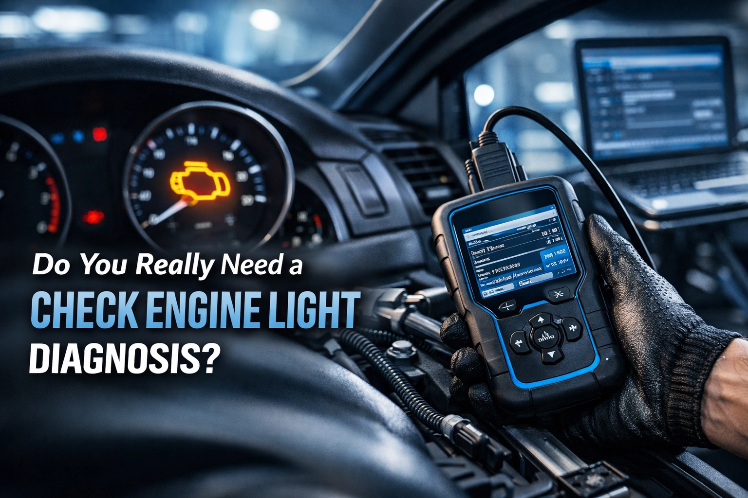 Professional check engine light diagnosis using advanced scanner tools.