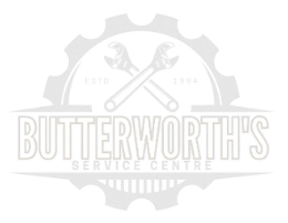 Butterworth's Service Centre logo with tools and text.