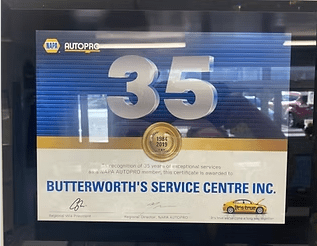 Butterworth's Service Centre logo with 35th anniversary badge.