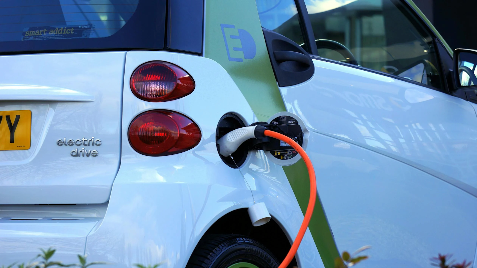 EV charging port on a modern electric car at Butterworth's Service Centre.