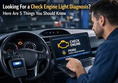 Check engine light on dashboard with diagnostic scan tool in use.