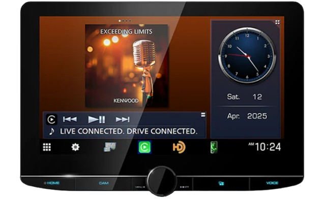Modern car audio system with digital display and clock, perfect for vehicle entertainment upgrades.
