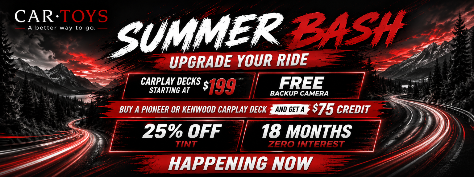 Car Toys Summer Bash with car upgrade deals and free backup camera offer.