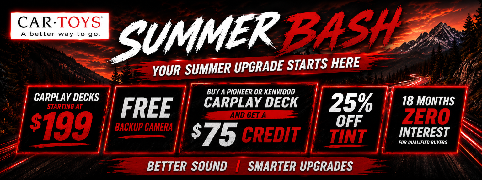 Car Toys summer bash sale with discounts on car audio upgrades and accessories.