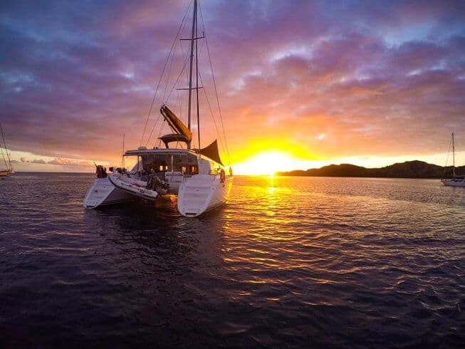Sailing boat sunset view
