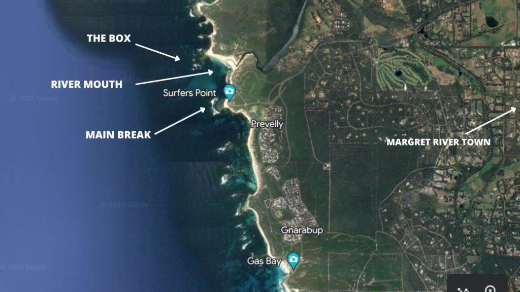 Google map to surfing at margaret river