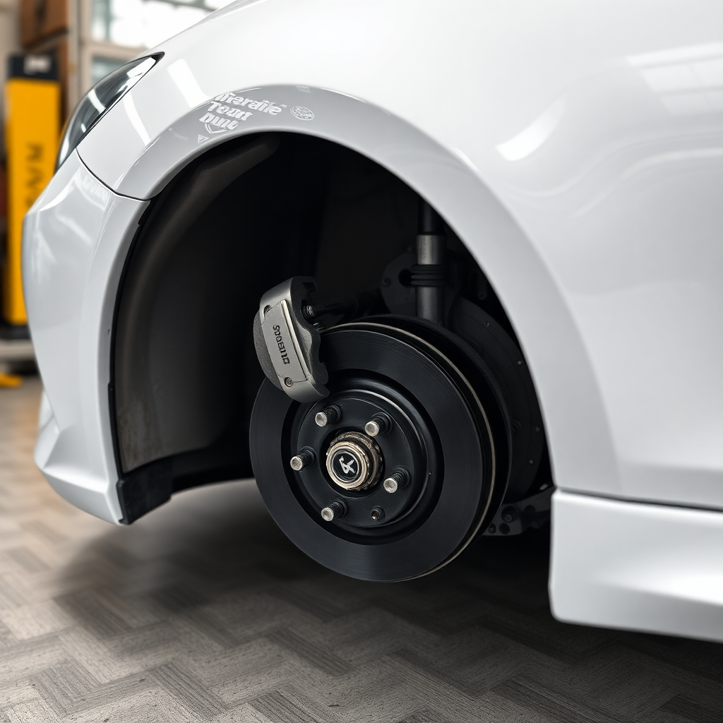Close-up of a car's brake system during repair at Clay’s Auto.