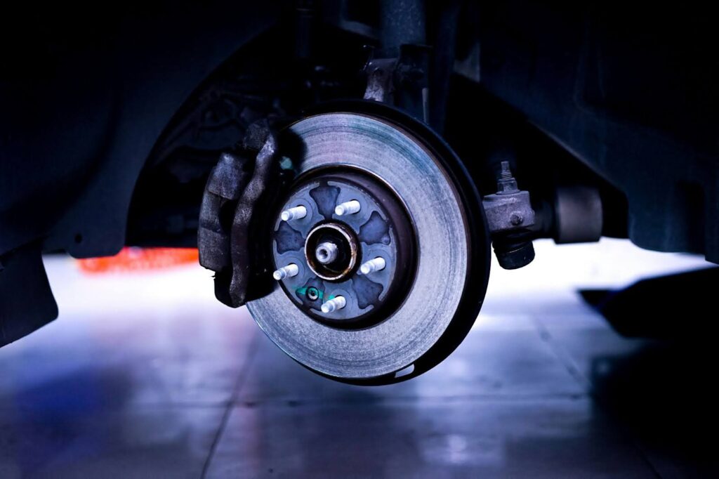 Brake system component on a vehicle's wheel assembly.