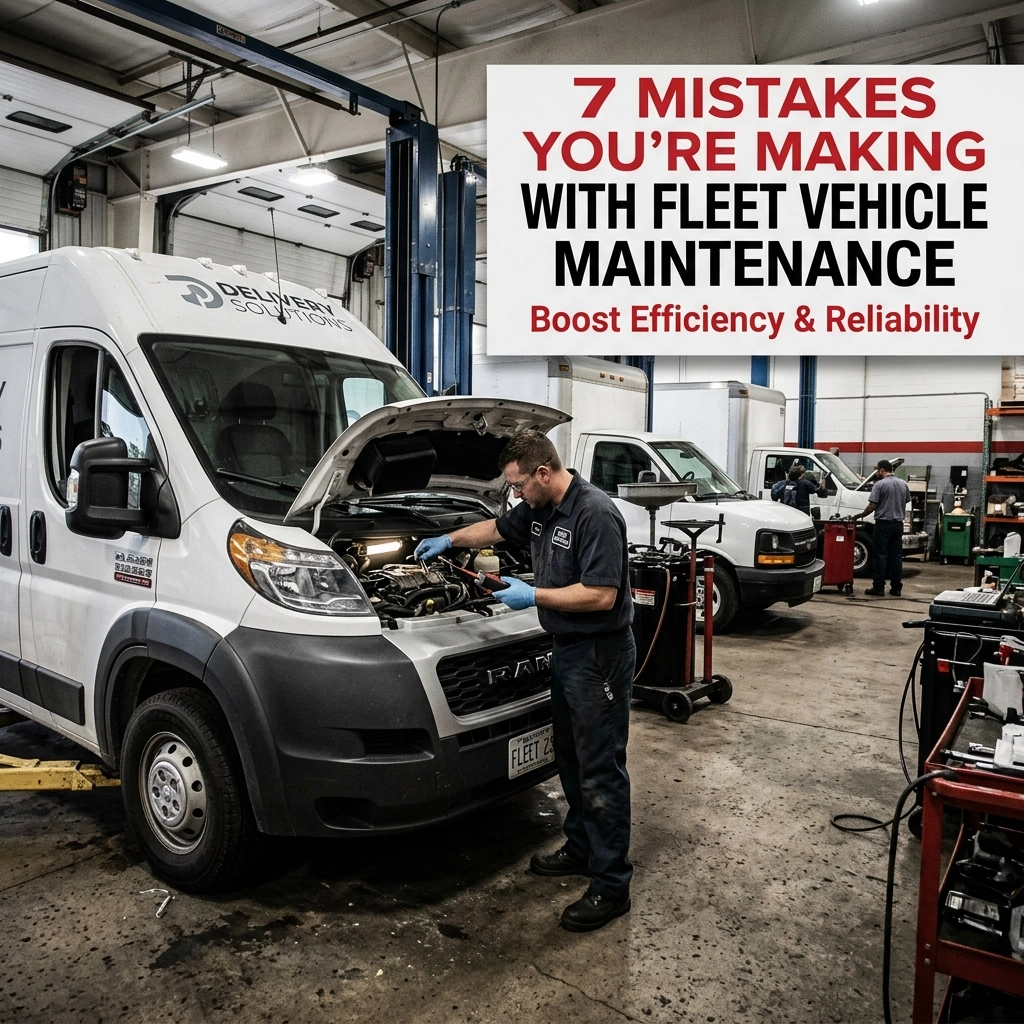 Vehicle maintenance workshop with mechanic working on a van.