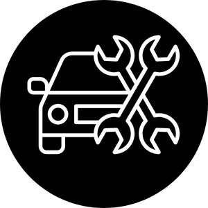 Car repair icon with wrench and vehicle for auto service.