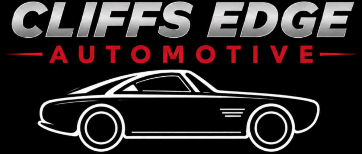 Cliffs Edge Automotive logo with a sleek black car illustration.