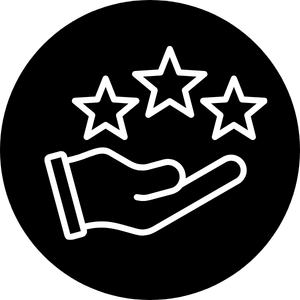 Customer review stars icon with hand and three stars for service rating.