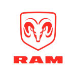Ram logo emblem on a vehicle, representing the Ram truck brand.