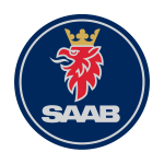 Saab logo featuring a red lion and gold crown on a blue background.