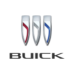 Close-up of Buick car emblems in red, black, and blue colors.
