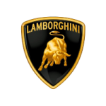 Lamborghini emblem with golden bull on black shield for luxury cars.