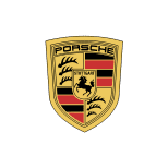 Porsche emblem on vehicle at Cochrane Automotive service center.